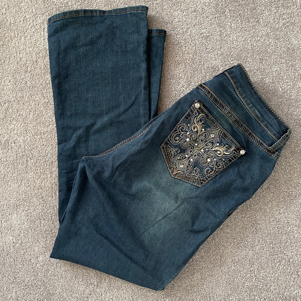 flirty jeans with bling on front and back pockets